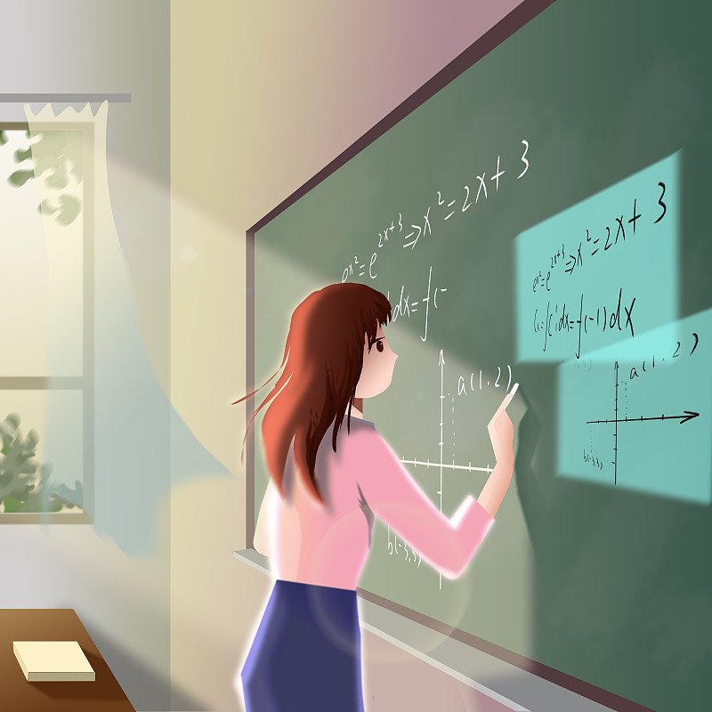 女老师在黑板前上课写粉笔字图片下载