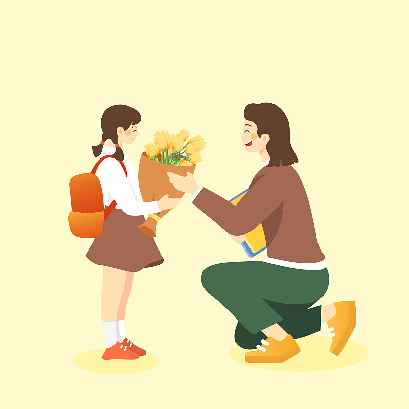 师生情谊教师节情感表达秋季庆祝活动送礼花卉花束矢量插画图片