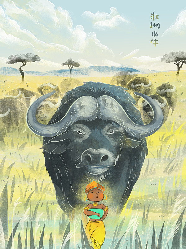 牛年系列10-非洲水牛（有字）图片下载