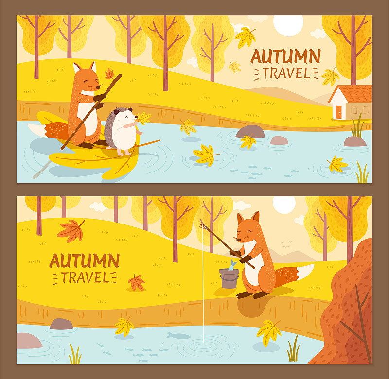 秋天金黄色动物享受旅行钓鱼广告图片下载
