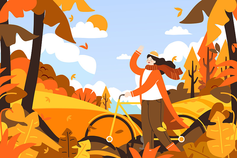卡通自然风景出游旅游秋季重阳节沙漠湿地公园环境亲子游矢量插画下载