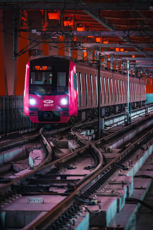 跨江的粉色轻轨列车图片下载