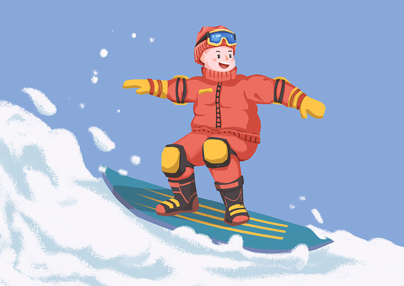 卡通冬天滑雪的小男孩插画图片