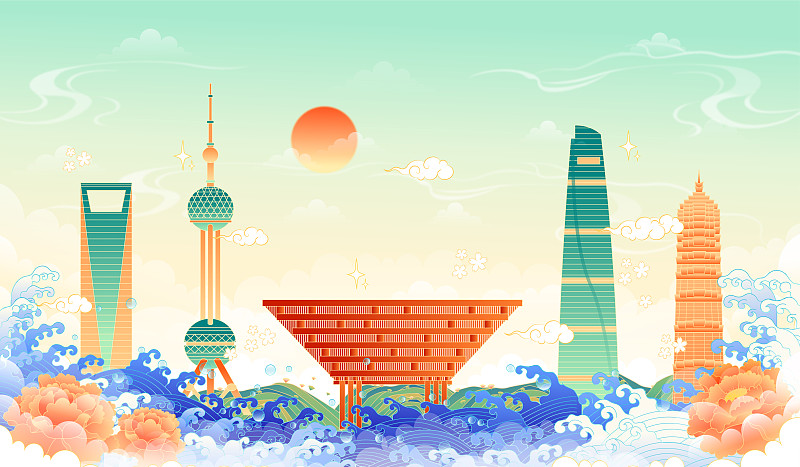 上海城市建筑矢量插画下载