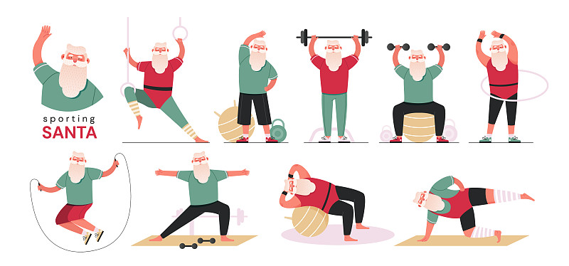 圣诞老人做有氧健身运动图片下载