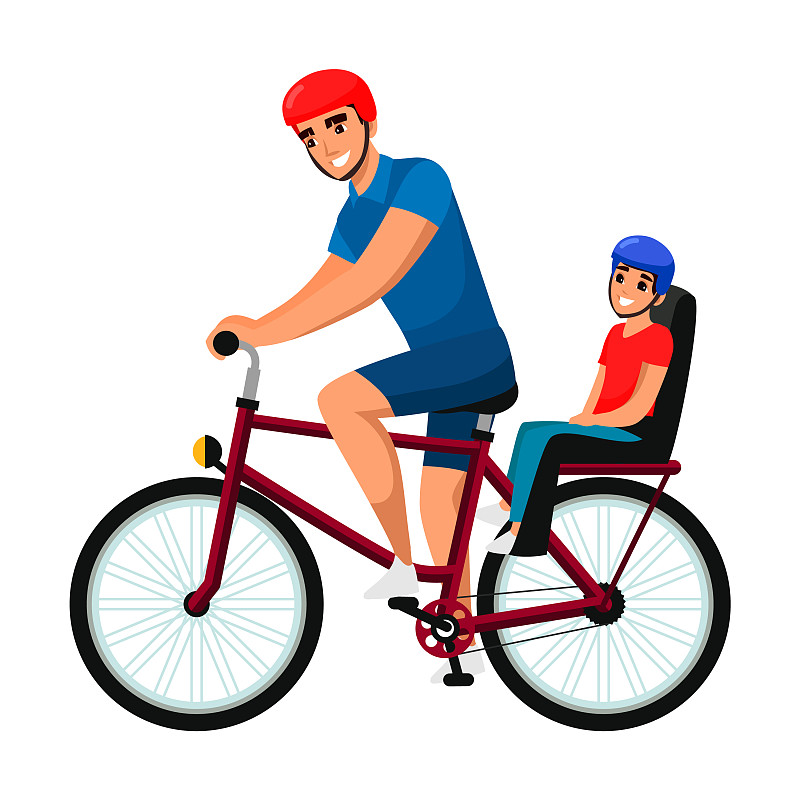 父亲骑着自行车兴高采烈的孩子在户外骑车图片素材