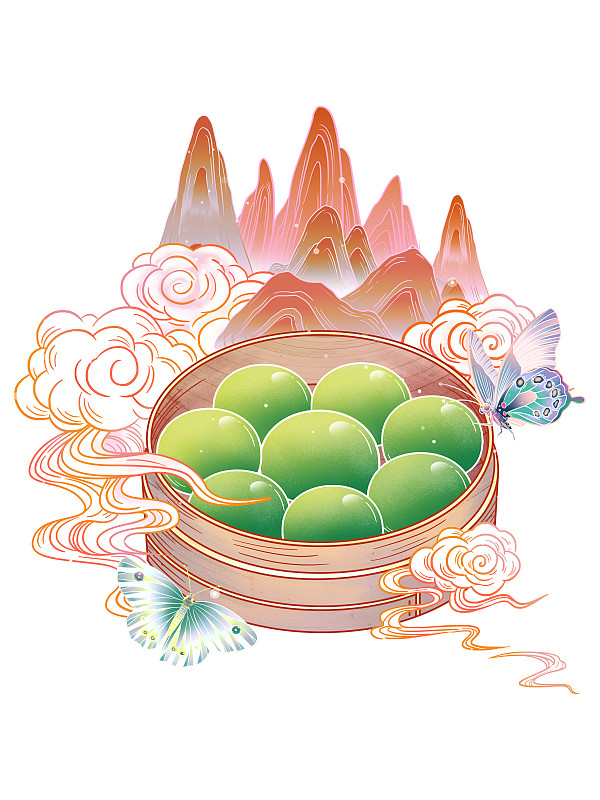 清明节青团月饼插画元素海报下载
