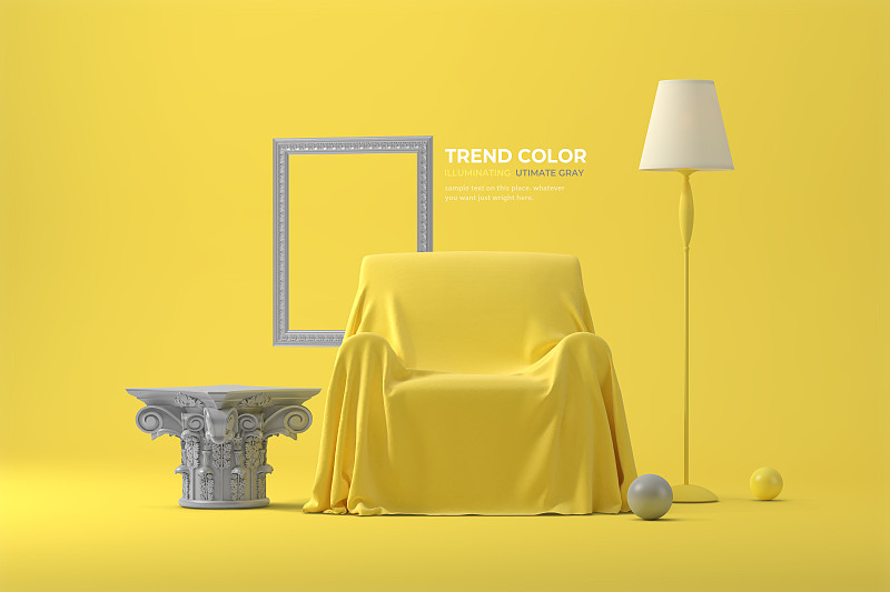 2021年的颜色，终极灰色和照明黄色3d渲染图形图片素材