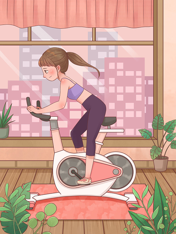 女孩室内运动动感单车夏季健身减肥图片素材