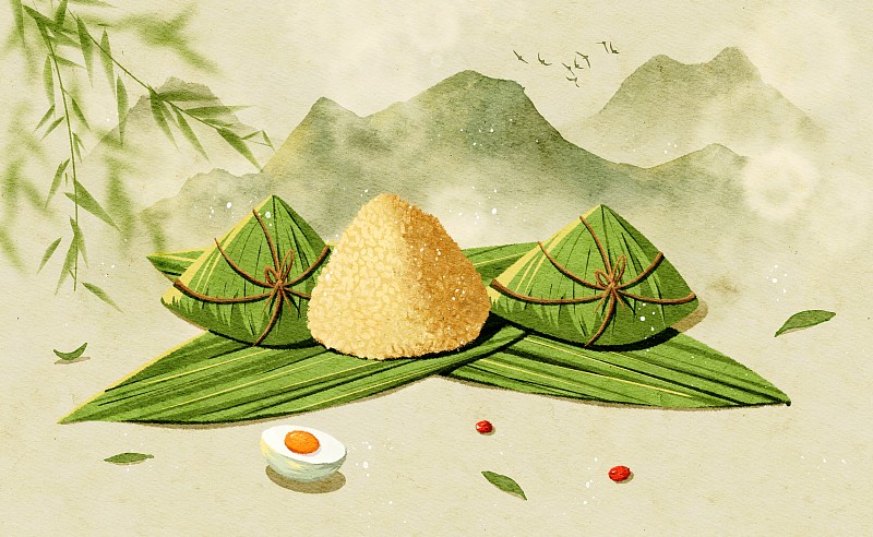 端午节粽子咸鸭蛋美食水彩插画图片