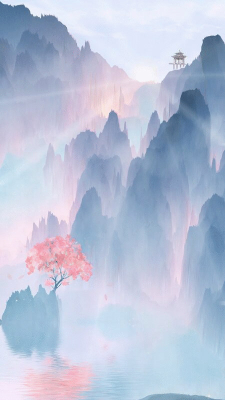森林里的日出中国风插画背景插画下载