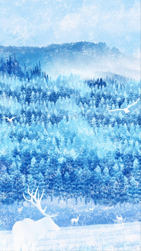 寒冷的冬天，森林里飘着雾气插画图片下载