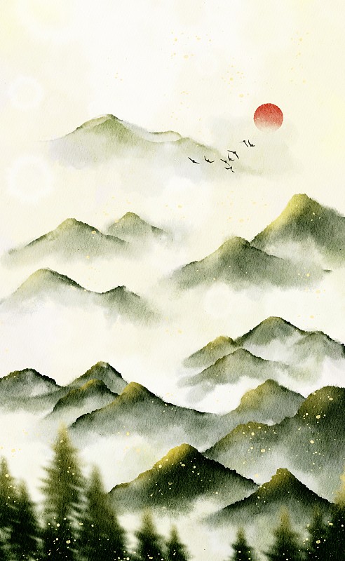 中国山水插画图片