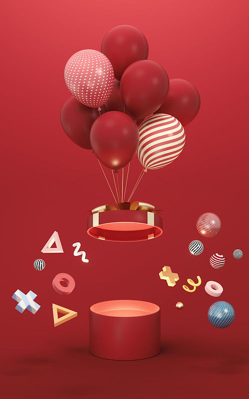 气球绑定的礼盒 3D渲染图片素材