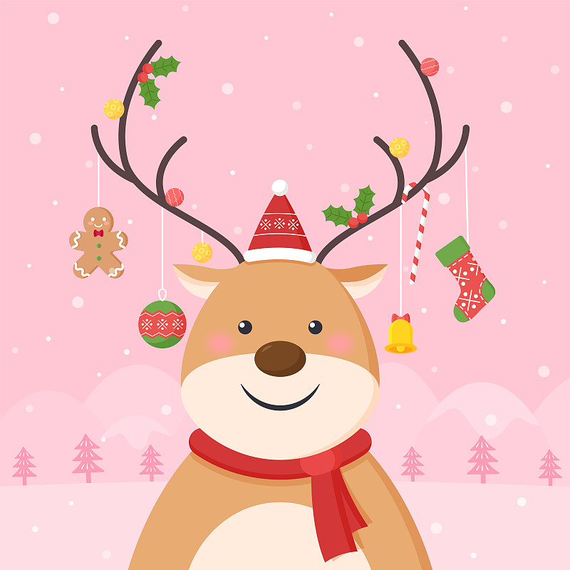 卡通圣诞节创意麋鹿圣诞节装饰物插画下载