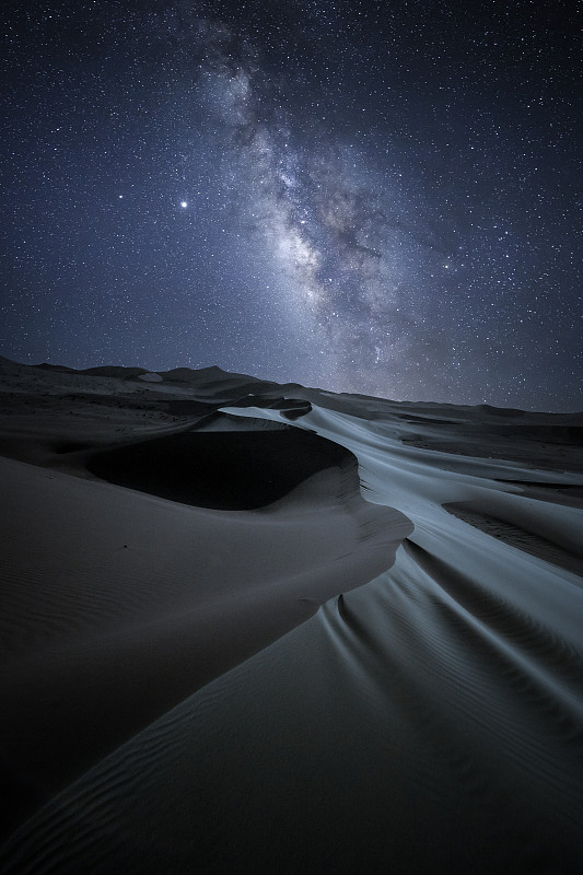甘肃敦煌鸣沙山沙漠星空银河夜晚自然风光图片下载