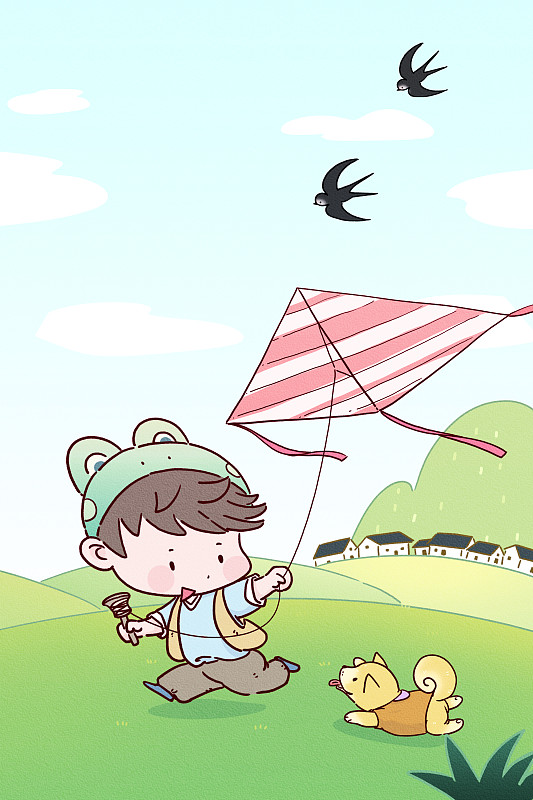 春天节气春分放风筝的小孩图片下载
