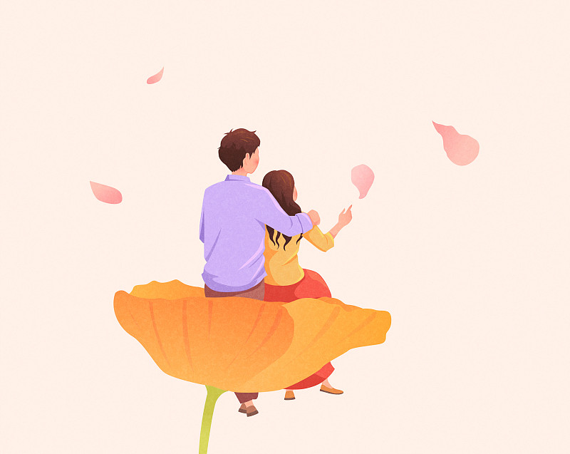 坐在花朵上的情侣情人节矢量插画2下载