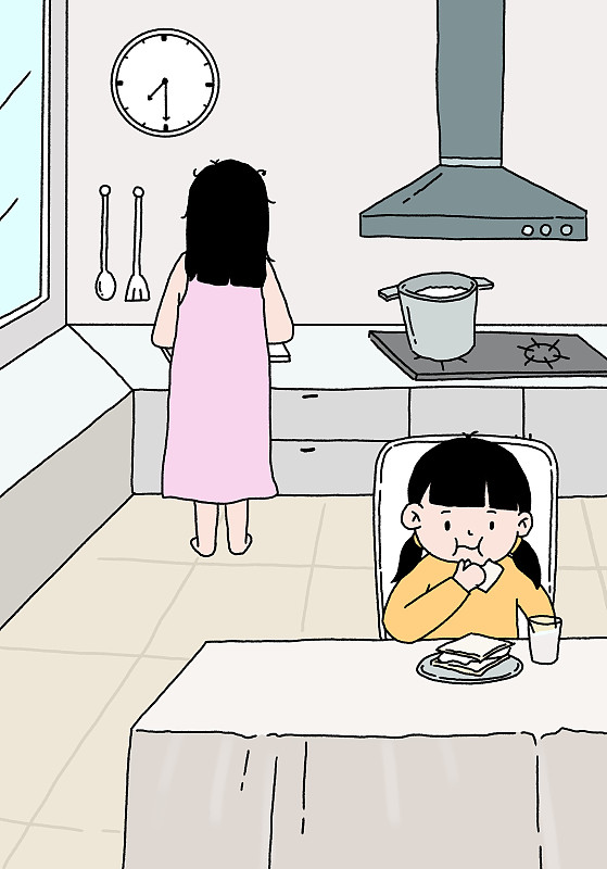 插画：妈妈日常为孩子下厨图片