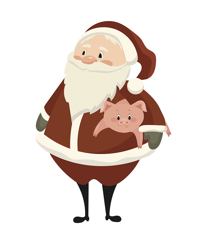 卡通圣诞老人带着小猪过圣诞节图片下载