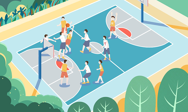 当代年轻人户外锻炼健身篮球场打篮球青年运动比赛竞赛体育插画下载