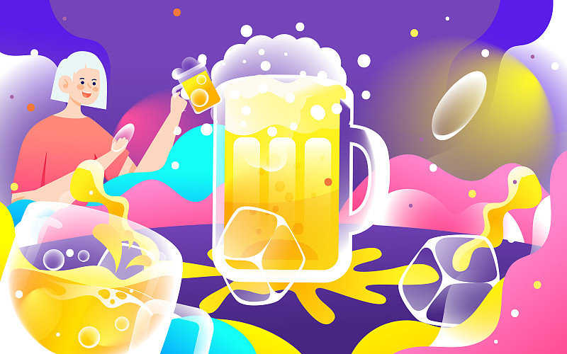 夏天啤酒节促销活动狂欢节夏日庆典美食插画图片