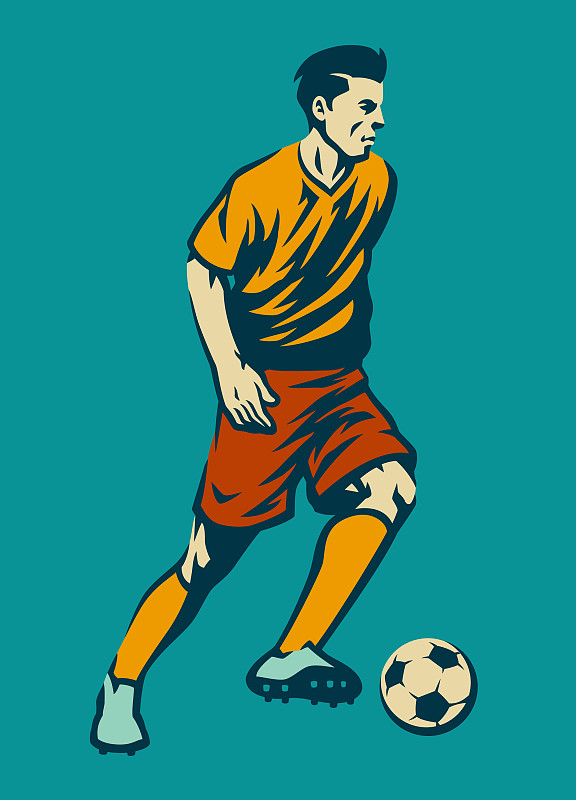 足球运动员在手绘设计运球图片下载