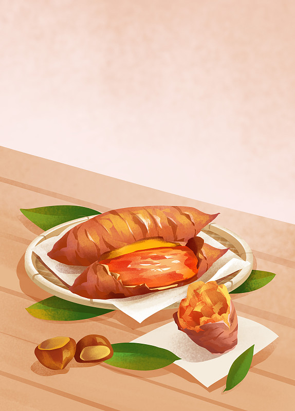 烤红薯和烤板栗插画下载