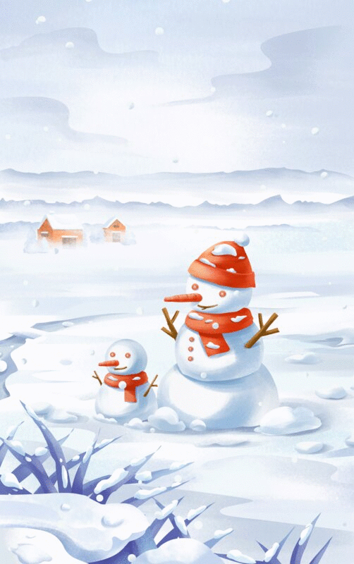 冬天下大雪的户外堆雪人场景插画图片下载