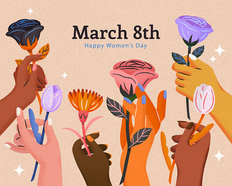 国际妇女节不同肤色手握鲜花插图图片下载