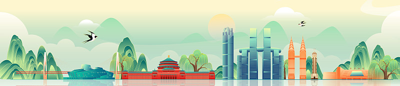 国风重庆城市地标建筑矢量插画海报下载