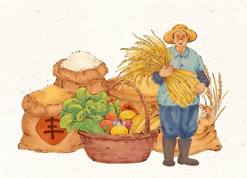 手绘秋天丰收节成熟的粮食蔬果插画下载