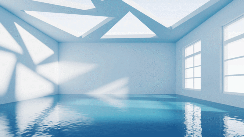 空房间光影变化与水面3D渲染图片下载