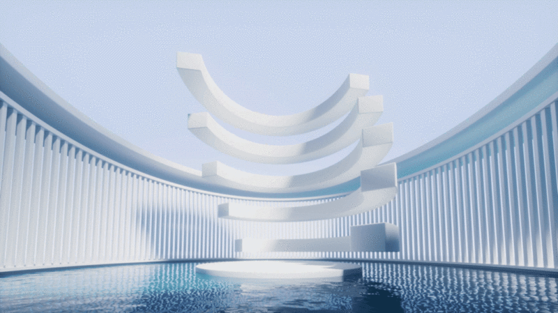 圆形建筑与水面背景3D渲染图片下载