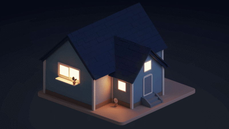 夜晚的3D卡通模型房屋3D渲染插画下载