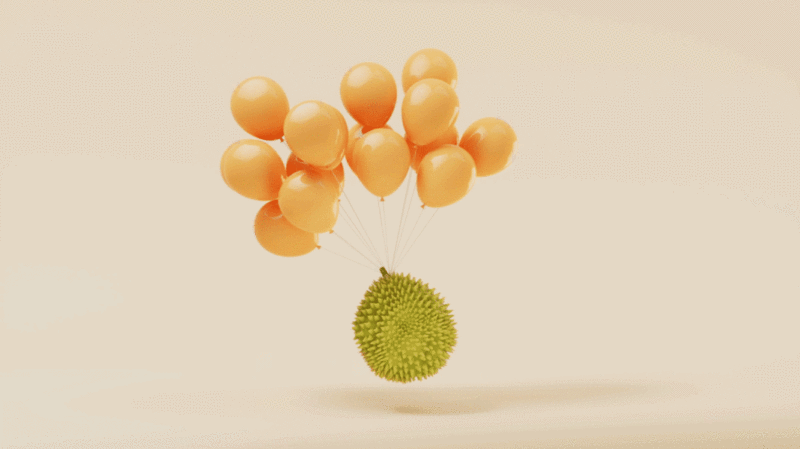 气球与水果榴莲循环动画3D渲染插画下载