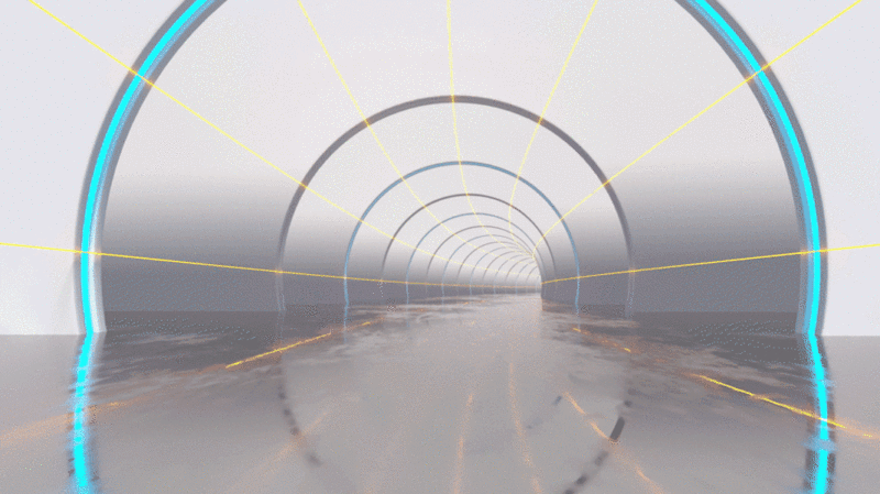 白色圆形隧道与发光光线3D渲染图片下载