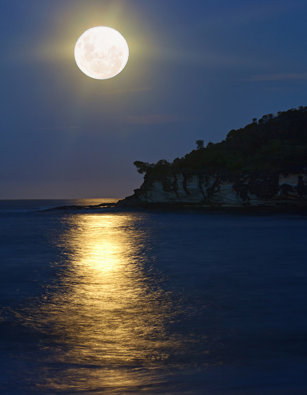 超级月亮升起在珍珠海滩图片下载