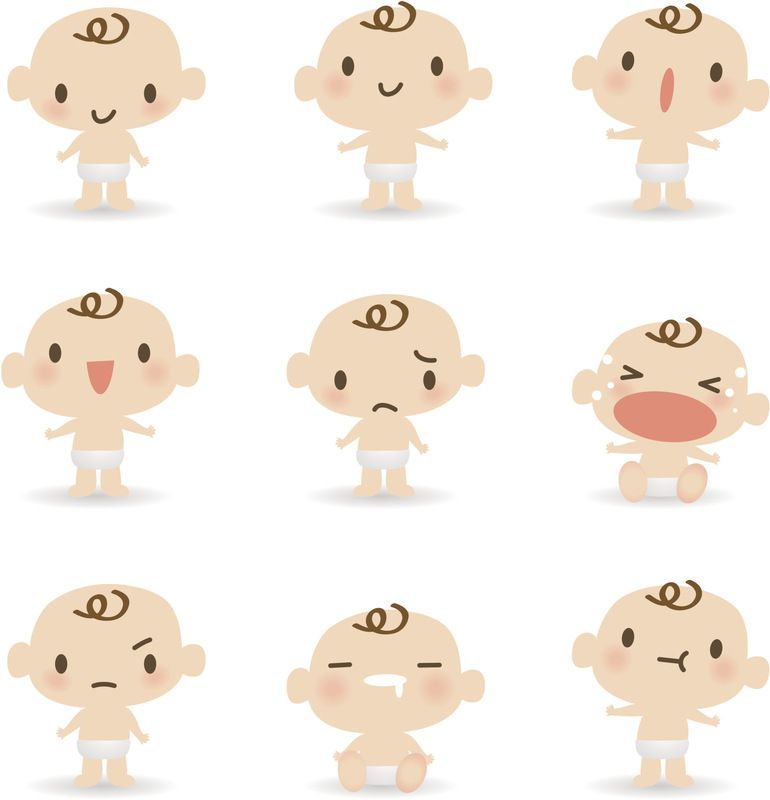 图标，表情符号-可爱的宝宝(生气，哭泣，微笑，睡觉)图片下载