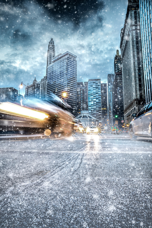 芝加哥下雪的市中心街道图片素材