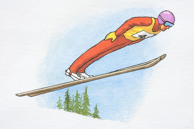 高空跳台滑雪，侧视图。图片素材