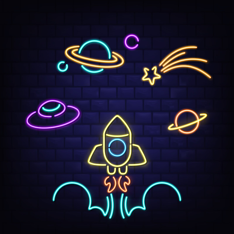 霓虹火箭，不明飞行物，土星和彗星的图标图片下载