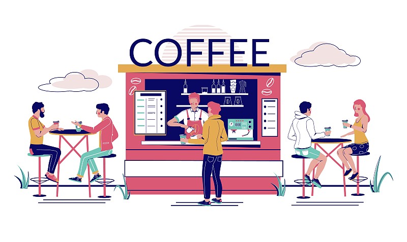 街头咖啡店，矢量概念的网站横幅，网站页面图片下载