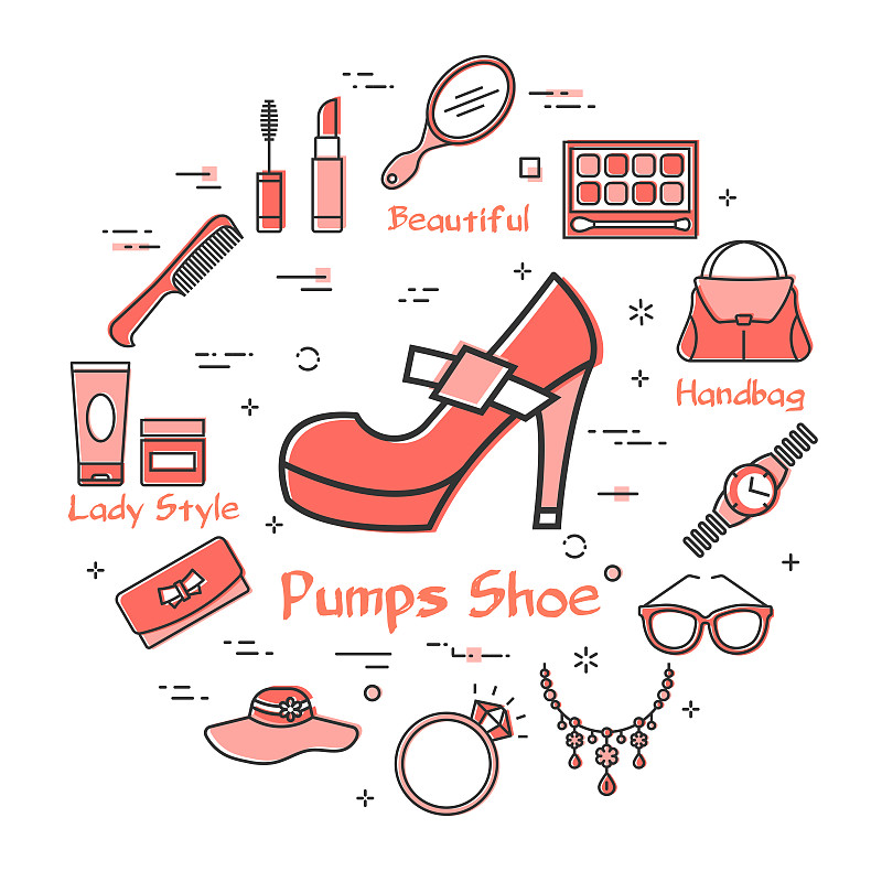 女性配件概念与红色高跟鞋图标图片素材