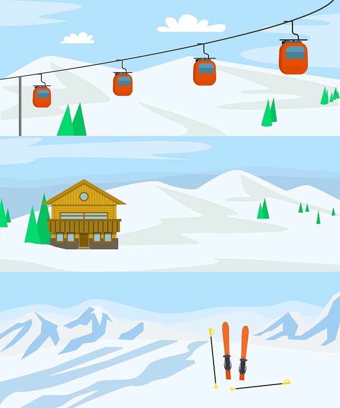 度假村酒店冬旗概念集，平面风格图片素材