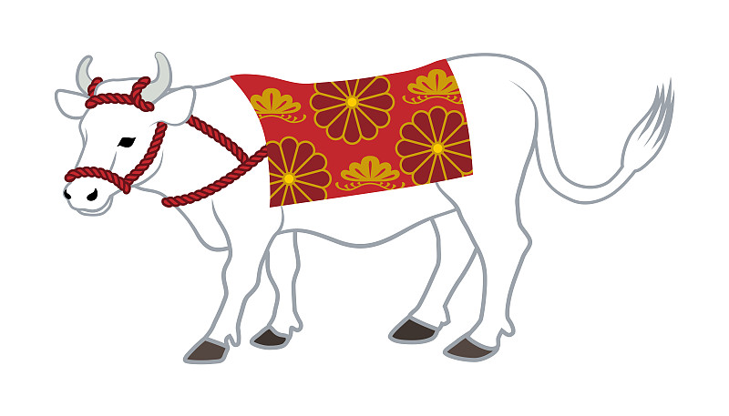 装饰白牛穿日本传统服饰-侧观图片下载