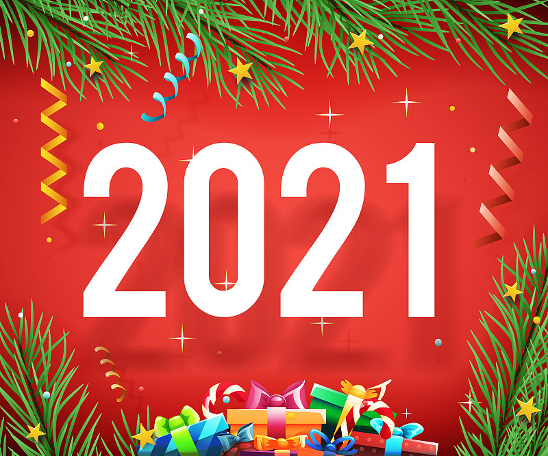 New year 2021 symbol icon confetti ribbons greeting card poster invitation vector illustration图片素材
