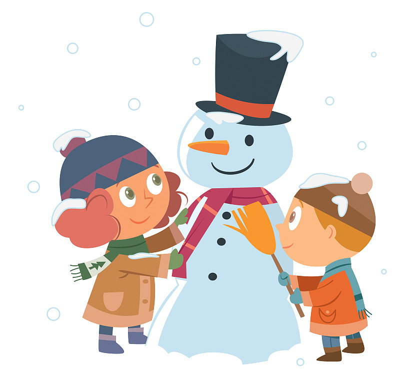 Children making a snowman图片下载