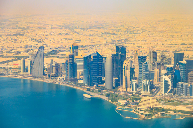 卡塔尔多哈城市天际线的鸟瞰图图片下载