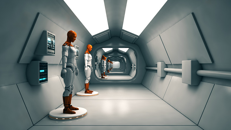 3 d渲染。未来的走廊。现代建筑和室内宇宙飞船的概念图片下载